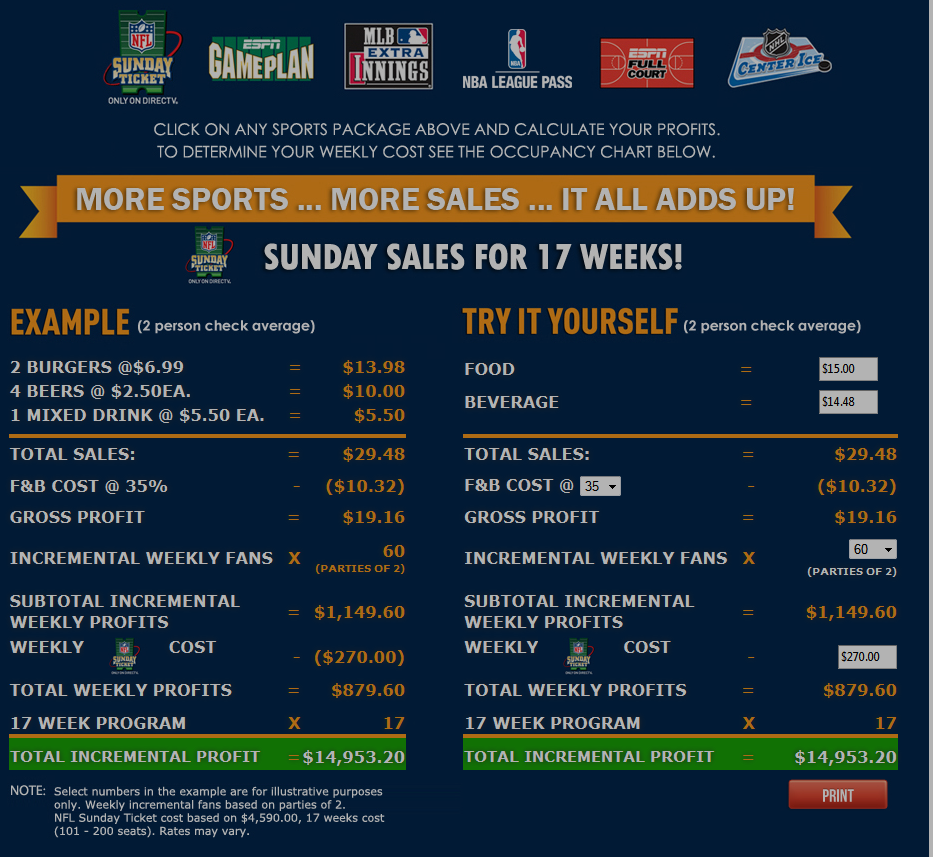 NFL Sunday Ticket:   offers monthly payments, student rate