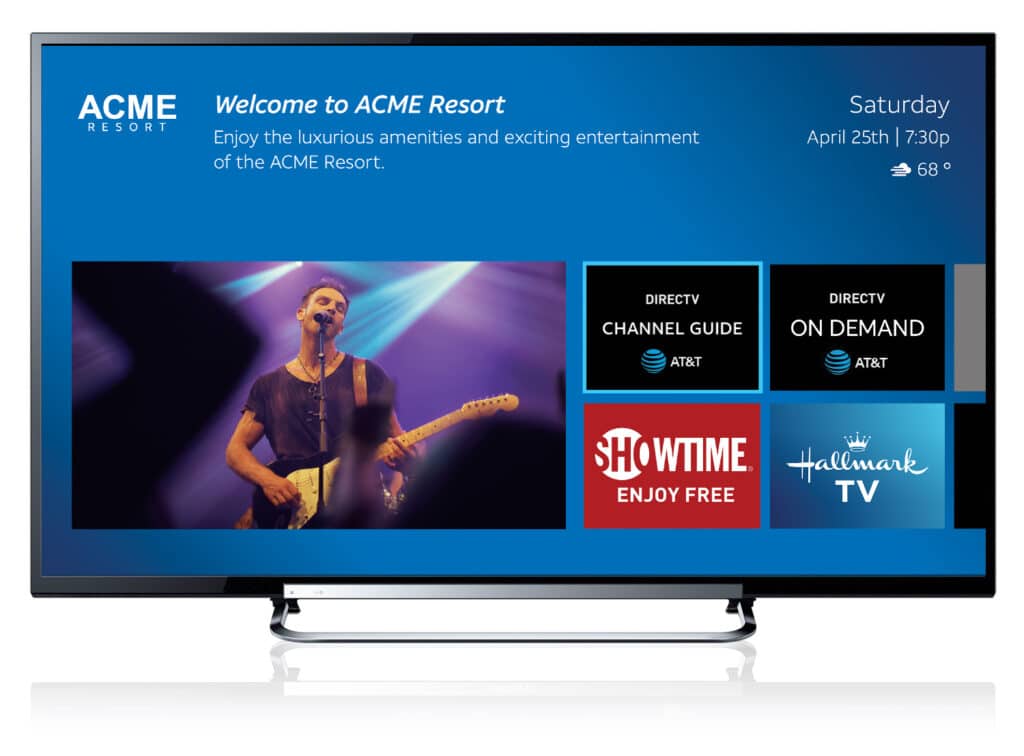 DIRECTV Welcome Screen for RV Resorts, Campgrounds, Hotels, Healthcare and Assisted Living