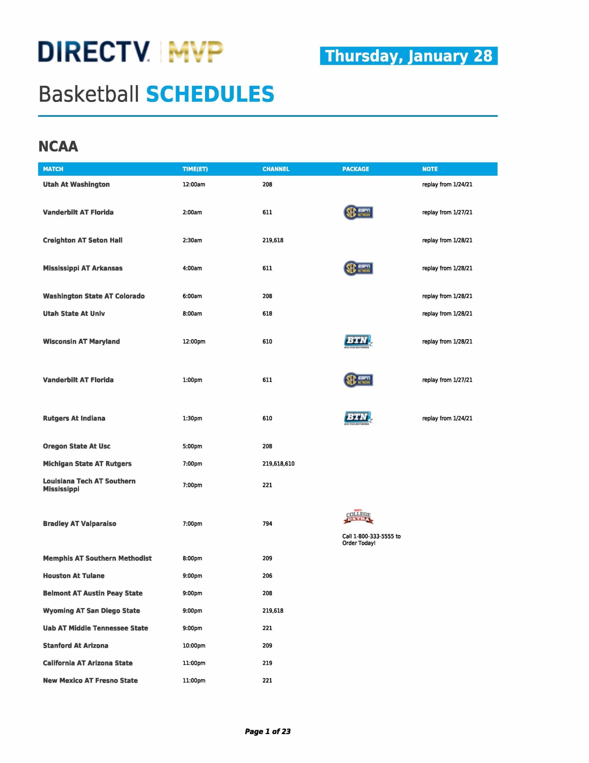DIRECTV MVP MArketing Premium Sports Schedule Its All About Satellites - DIRECTV For Business Authorized Dealer