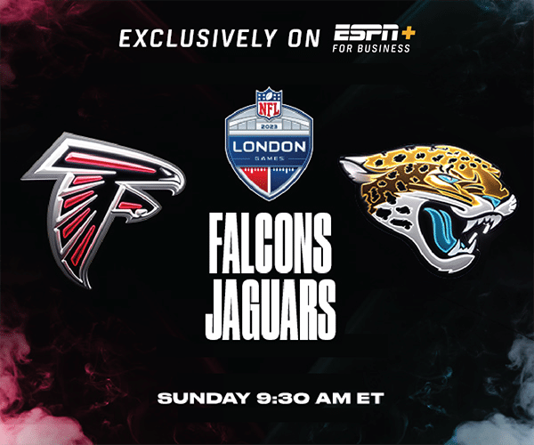 Sunday’s Jacksonville Jaguars vs Atlanta Falcons game is exclusively on ESPN+ FOR BUSINESS