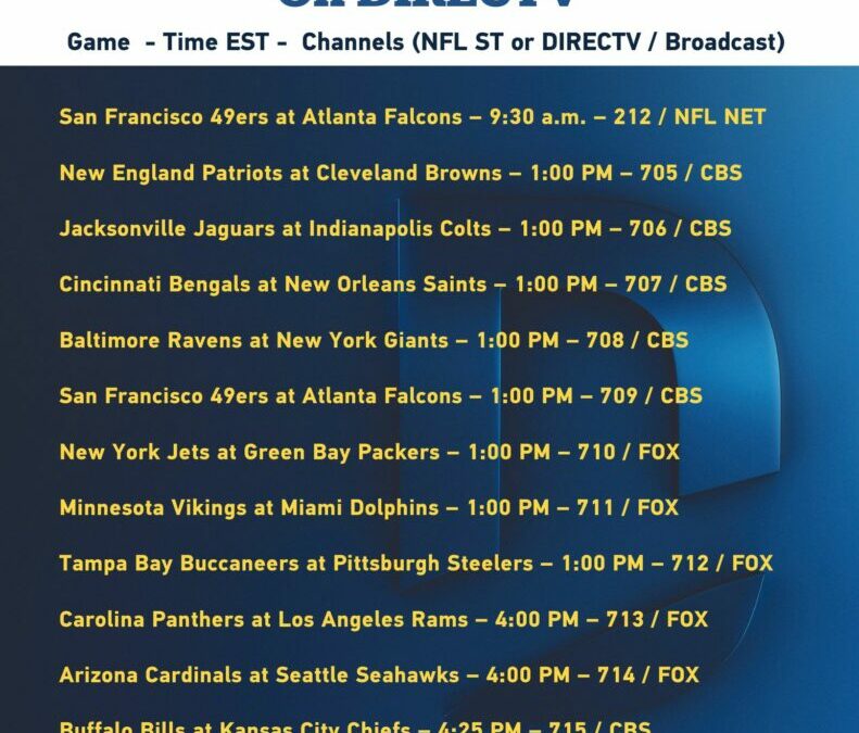 The October 16th NFL Sunday Ticket Schedule for Our Customers