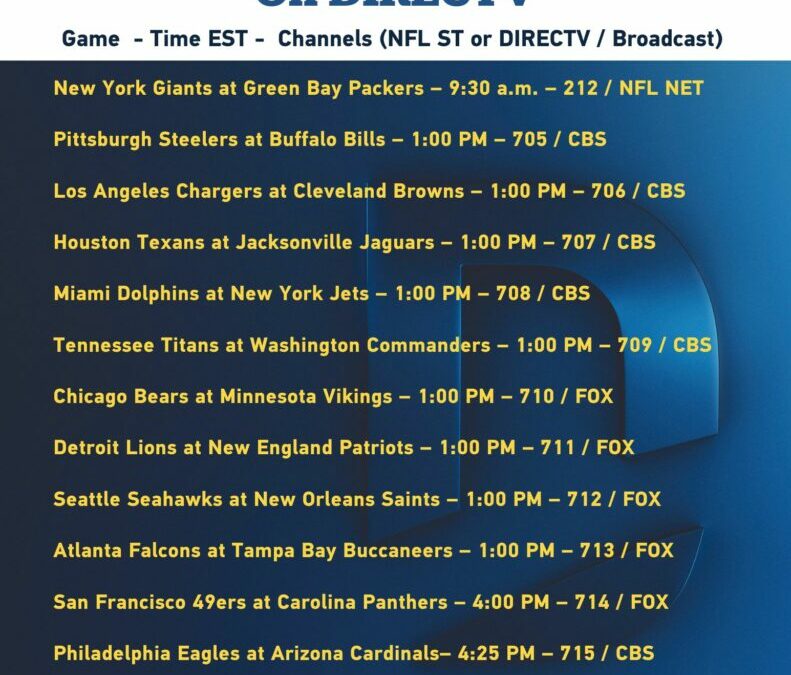 The October 9th NFL Sunday Ticket Schedule for Our Customers