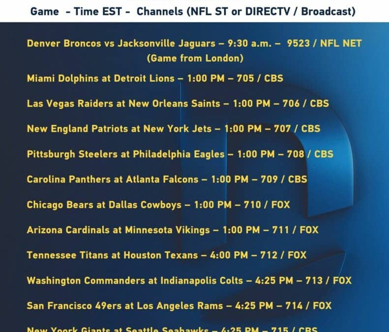 Wondering What Time and DIRECTV Channel the NFL Football Games are on This Sunday?