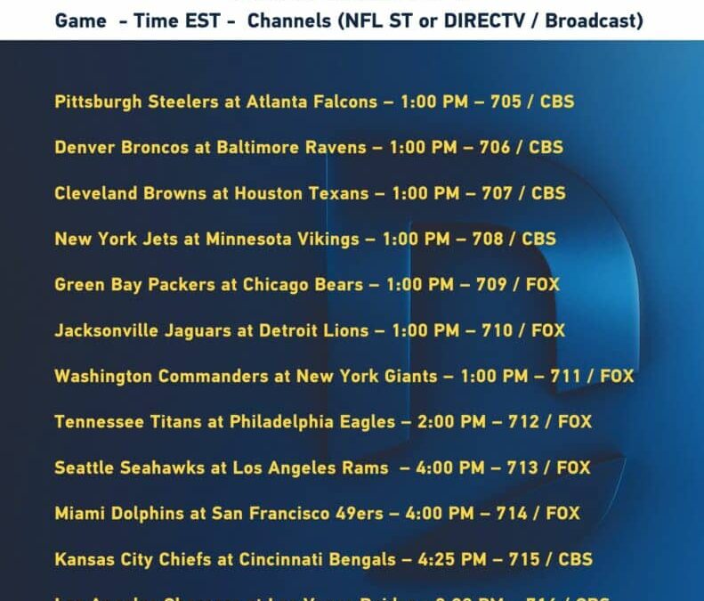 This Weeks NFL Sunday Ticket Schedule for Our Customers – Dec 3rd