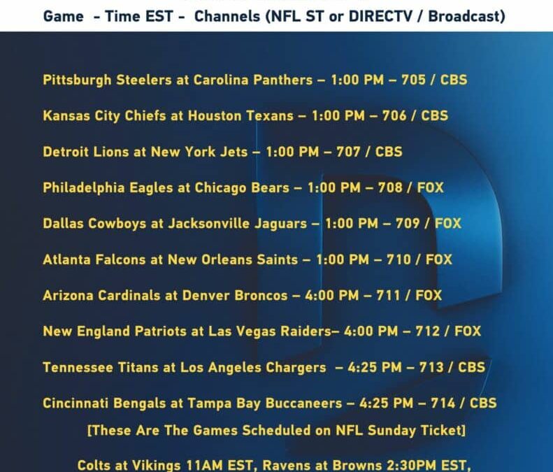 This Weeks NFL Sunday Ticket Schedule for Our Customers – Dec 18th