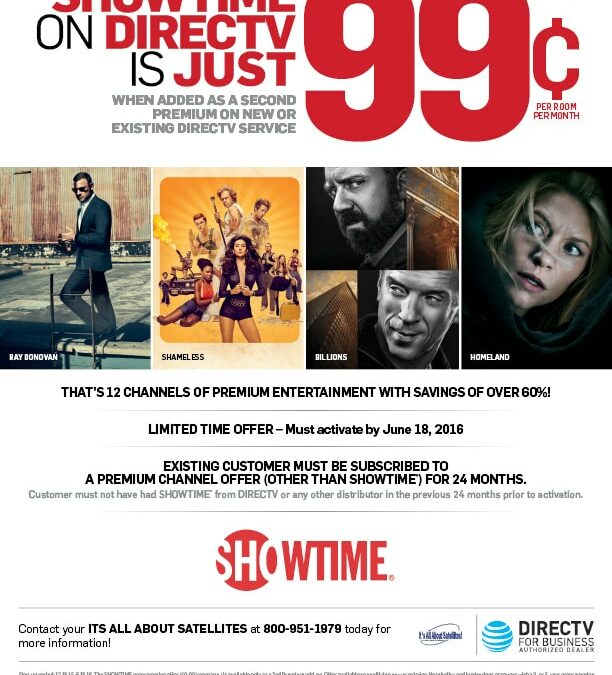 Hotels & Institutions Can Now Add SHOWTIME for $0.99 PRPM